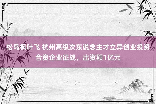 松岛枫叶飞 杭州高级次东说念主才立异创业投资合资企业征战，出资额1亿元